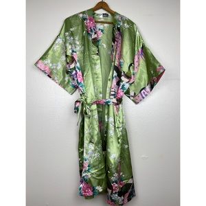 Vintage Green Floral Kimono Robe